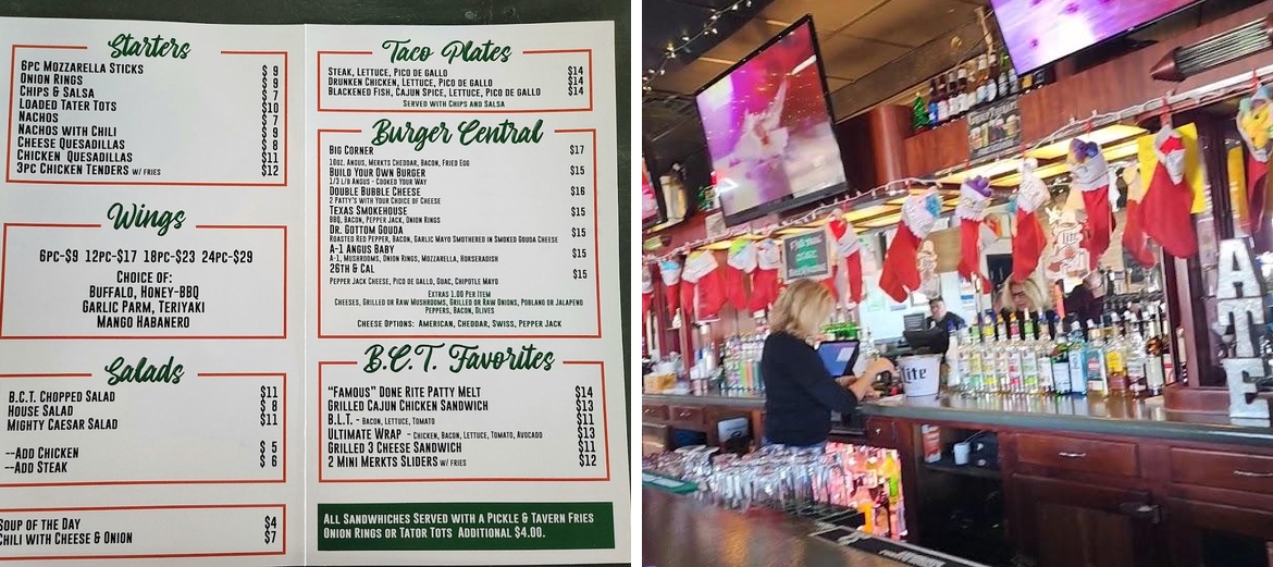 Big Corner Tavern Menu